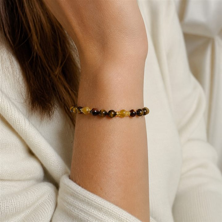 Bracciale a molla: pietre dure marroni e gialle