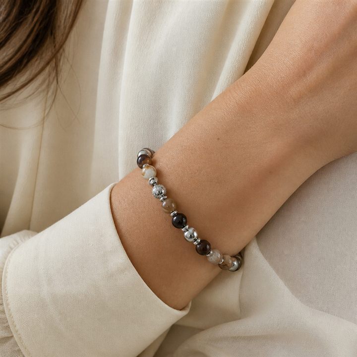 Bracciale a molla: pietre dure striate in tonalità marrone