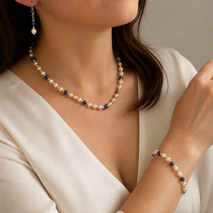 Set Perla e lapis con perle bianche e lapis