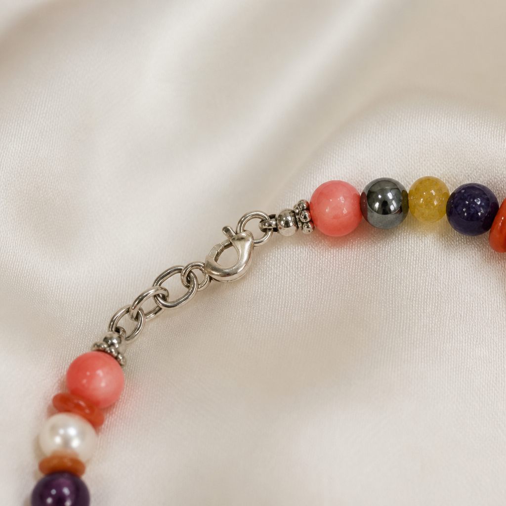 Bracciale con gancio Corallo boho, multicolor (arancio, rosa, blu, giallo, verde, viola, celeste, bianco), argento, foto 4 di 4