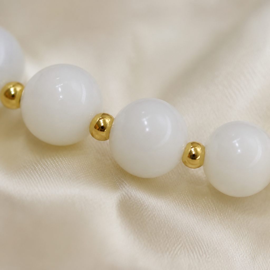 Bracciale a molla Occhio di perla, bianco, oro, foto 3 di 4