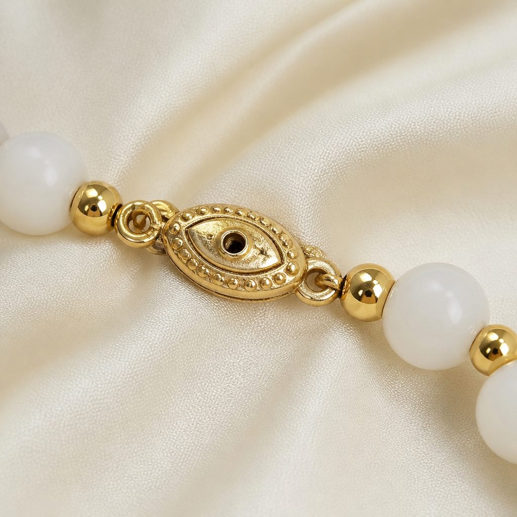 Bracciale a molla Occhio di perla, bianco, oro, foto 4 di 4