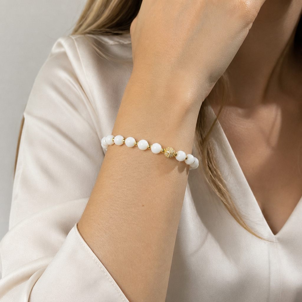 Bracciale a molla Avorio e oro, bianco, oro, foto 1 di 3