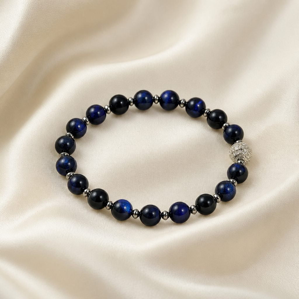 Bracciale a molla Mezzanotte, blu elettrico, blu scuro, nero, argento, foto 2 di 4