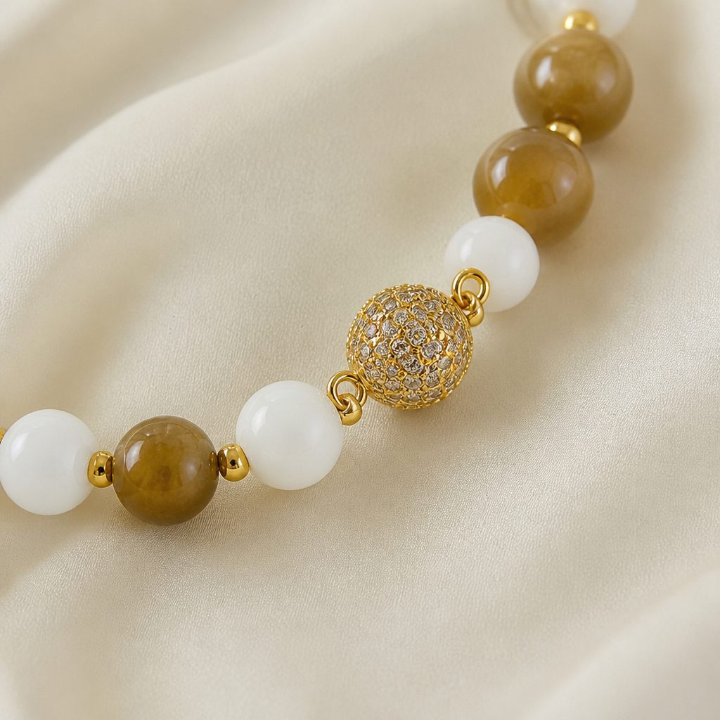 Bracciale a molla Miele, miele, ambra, bianco, oro, foto 4 di 4