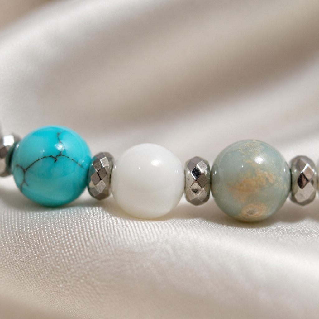 Bracciale a molla Mare chiaro, bianco, turchese, argento, foto 3 di 3