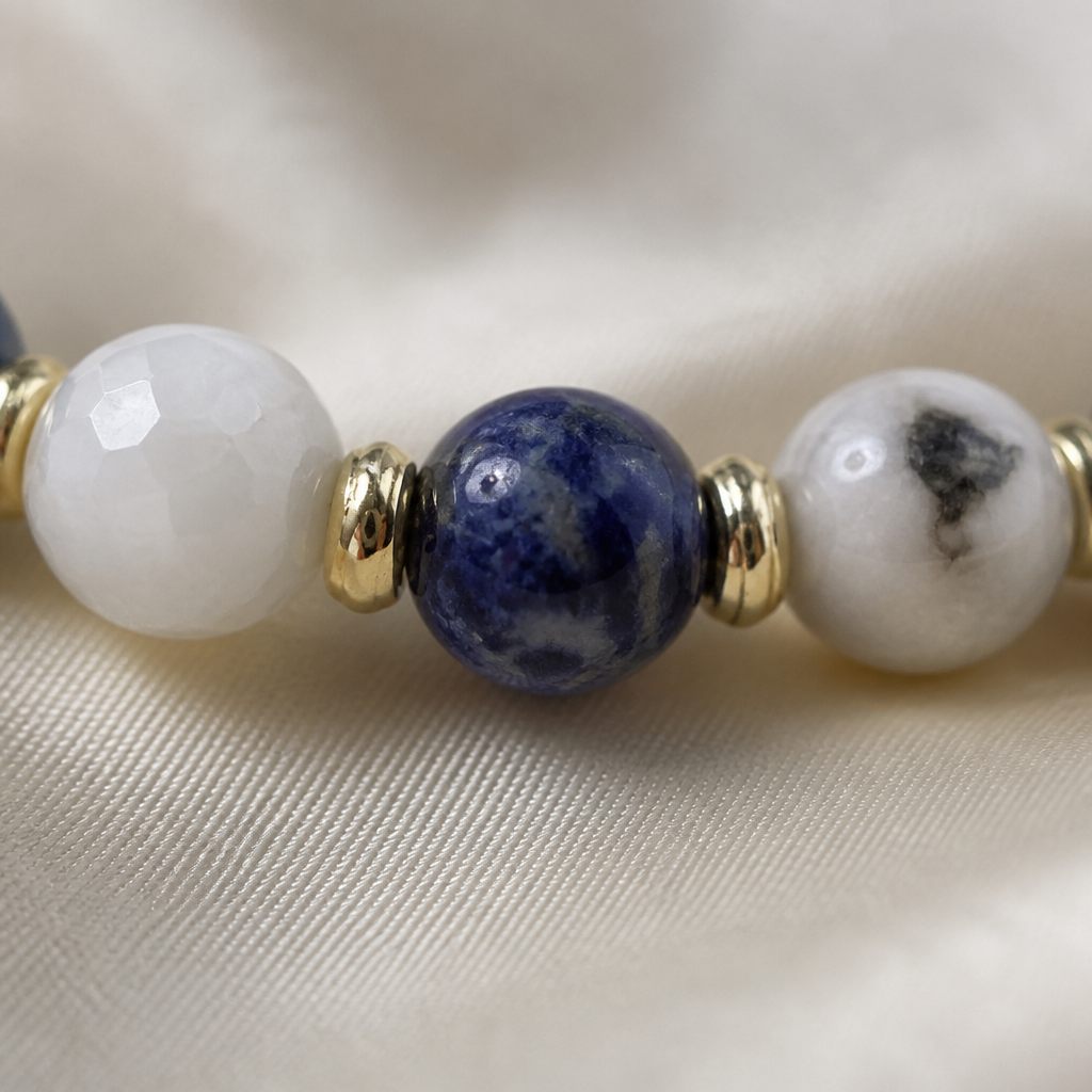 Bracciale a molla Cielo d'inverno, blu, bianco, grigio, oro, foto 3 di 3