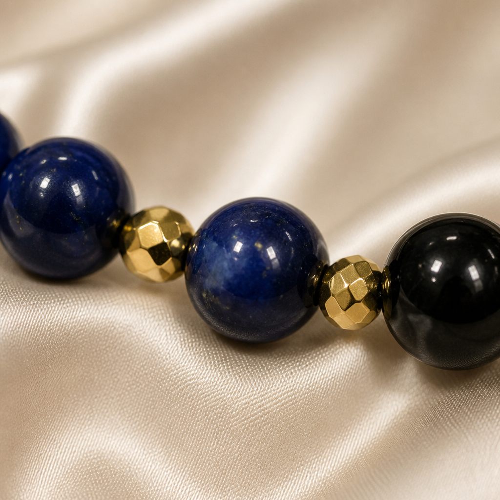 Bracciale a molla Blu notte e oro, blu scuro, nero, oro, foto 3 di 3