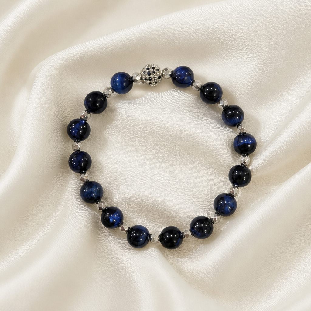 Bracciale a molla Blu notte e argento, blu scuro, nero, argento, foto 2 di 4