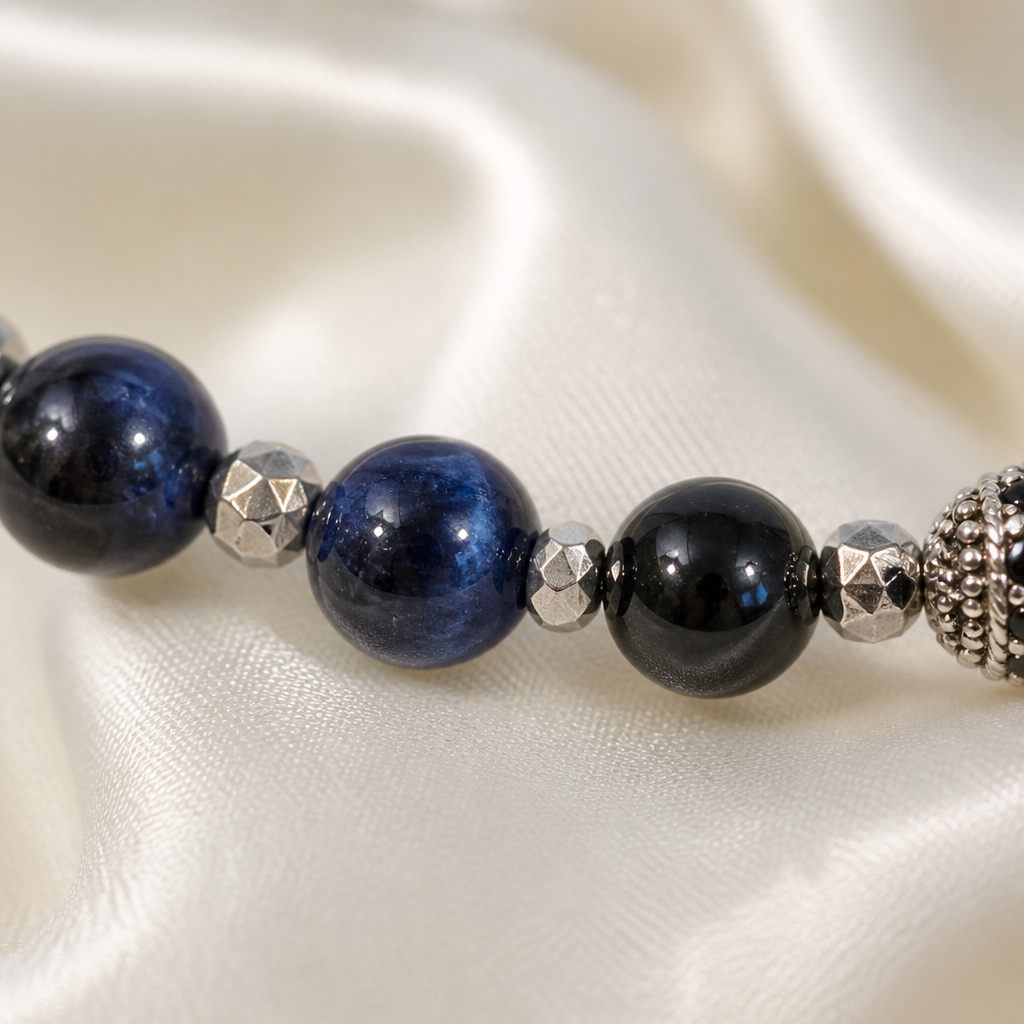 Bracciale a molla Blu notte e argento, blu scuro, nero, argento, foto 3 di 4
