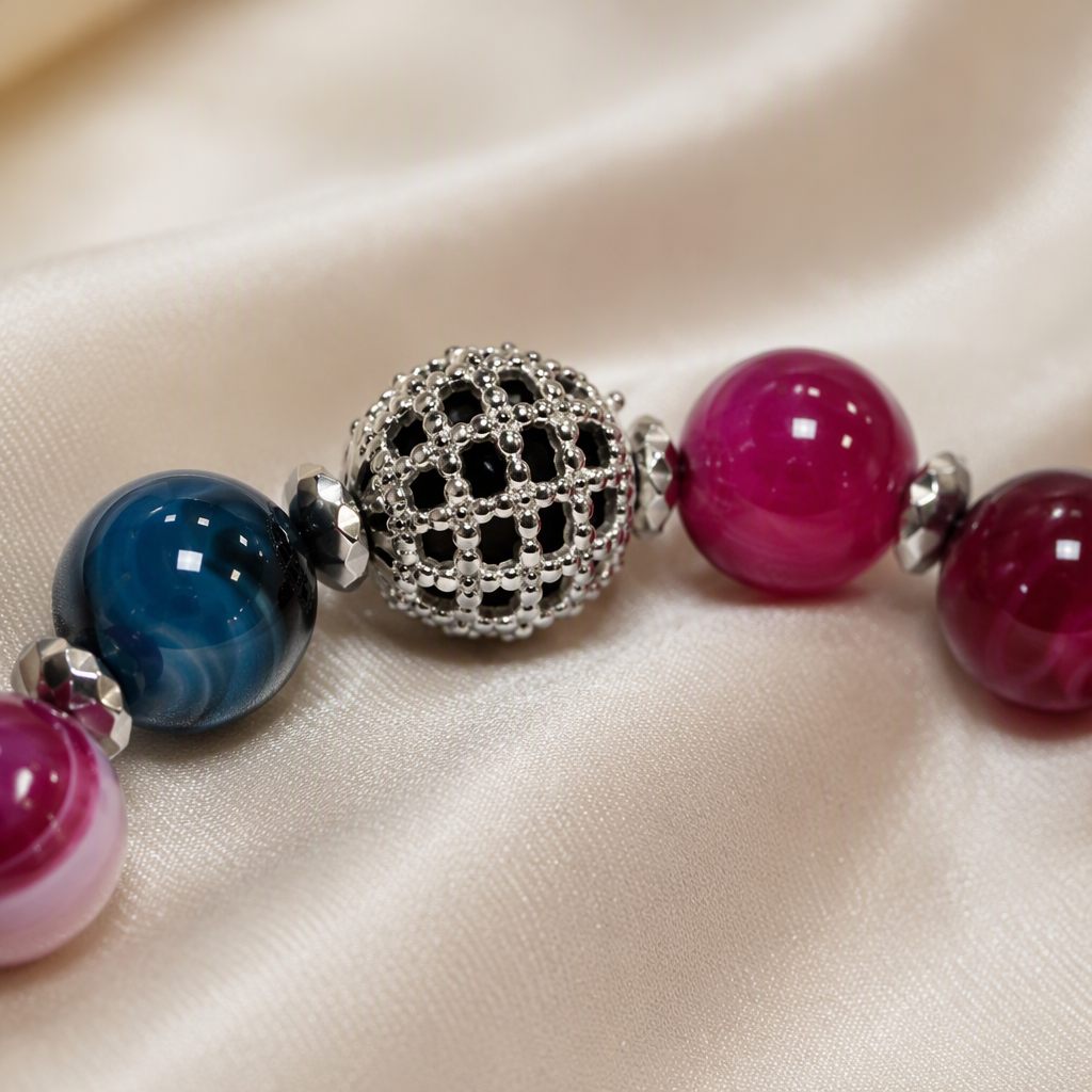 Bracciale a molla Fucsia e bordeaux, fucsia, bordeaux, blu petrolio, argento, foto 4 di 4