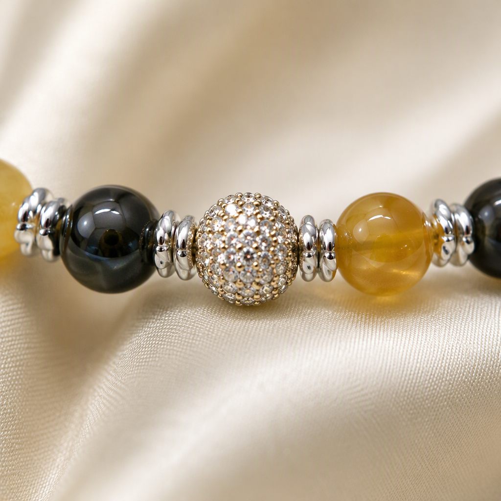 Bracciale a molla Nero e sole, nero, giallo, dorato, argento, foto 4 di 4