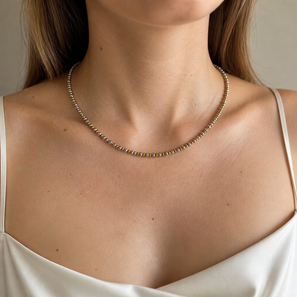 Collana Perle bicolore, argento, oro, bicolor, foto 1 di 4