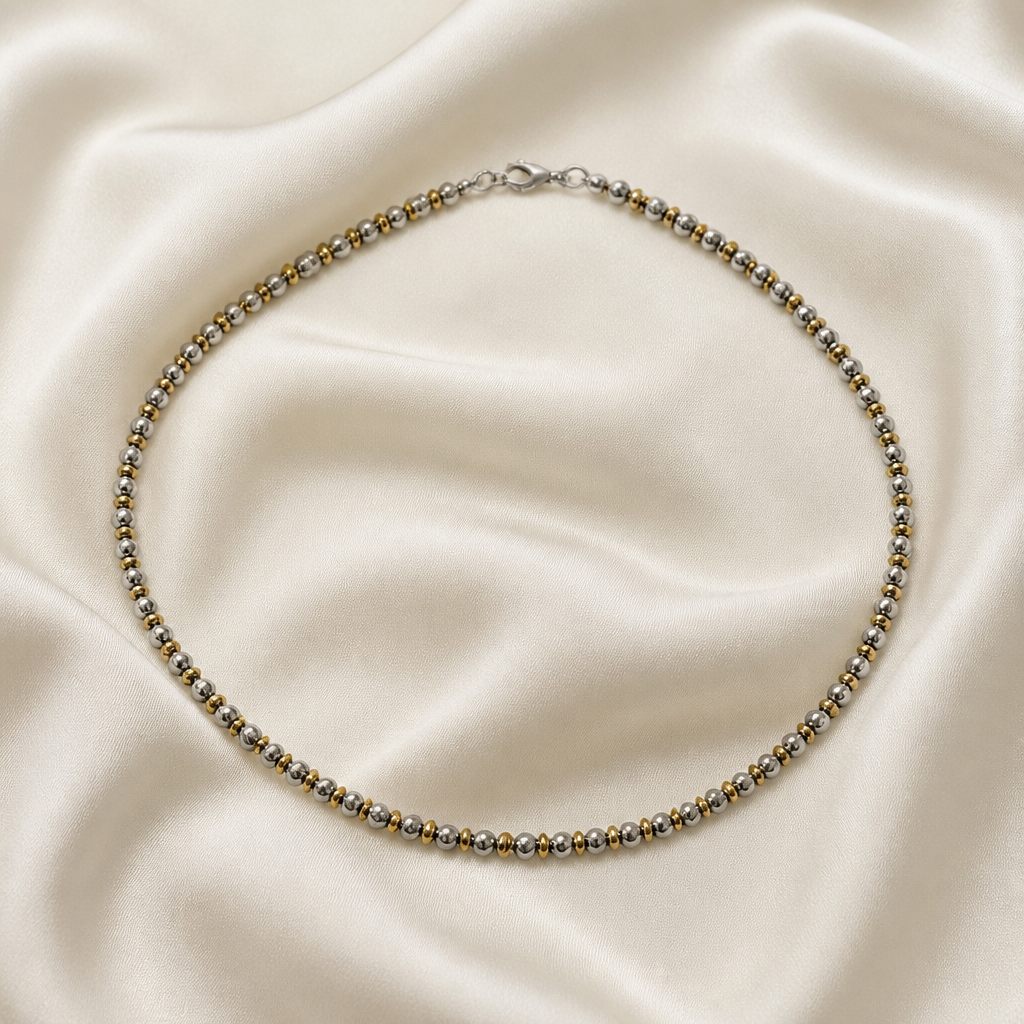 Collana Perle bicolore, argento, oro, bicolor, foto 2 di 4
