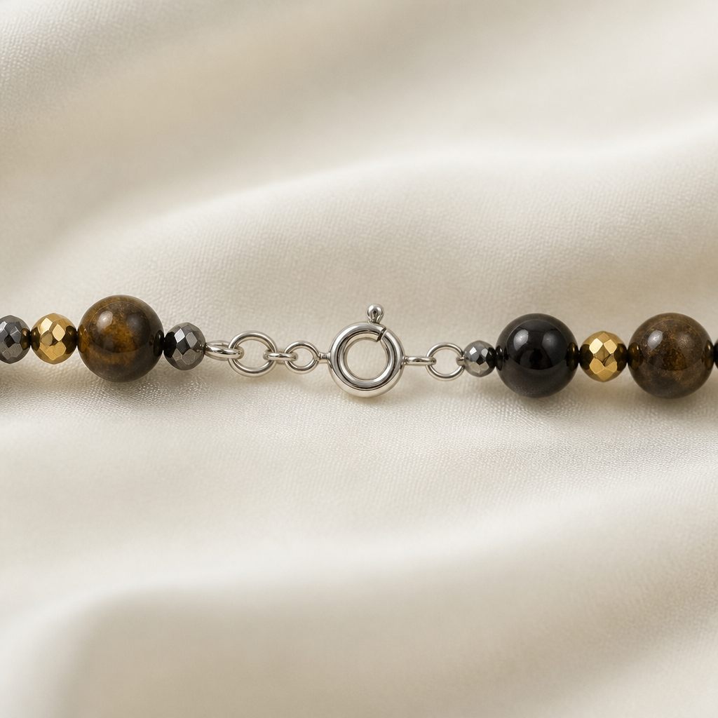 Collana Bosco d'autunno, nero, marrone, bronzo, oro, foto 4 di 4