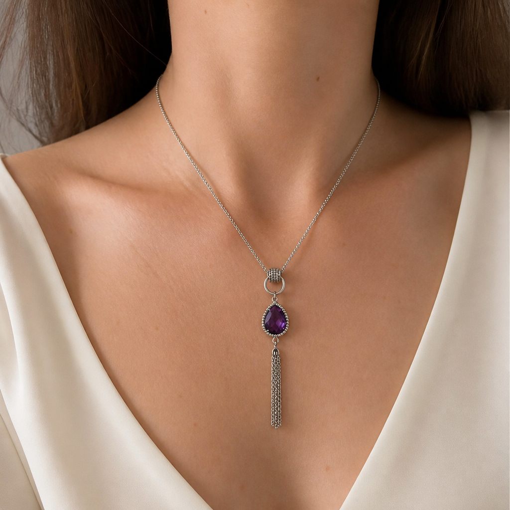 Collana Goccia viola, argento, viola, foto 1 di 4