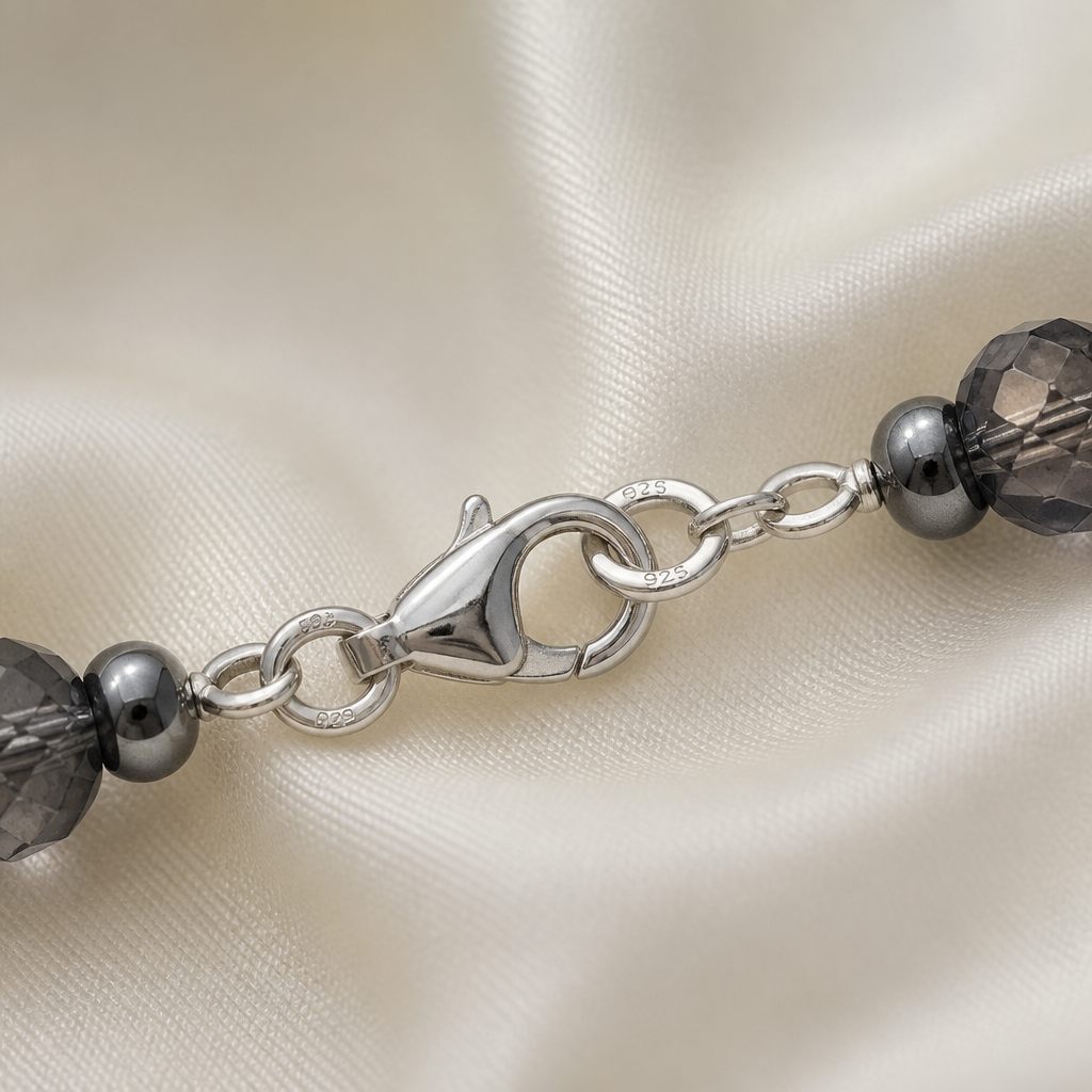 Set collana, bracciale e orecchini Ematite, grigio, nero, argento, foto 4 di 5