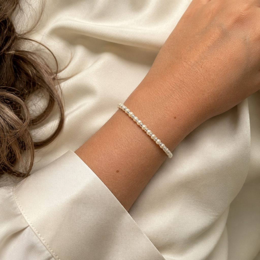 Set collana, bracciale e orecchini Perla e oro, bianco perla, oro, argento, foto 5 di 5