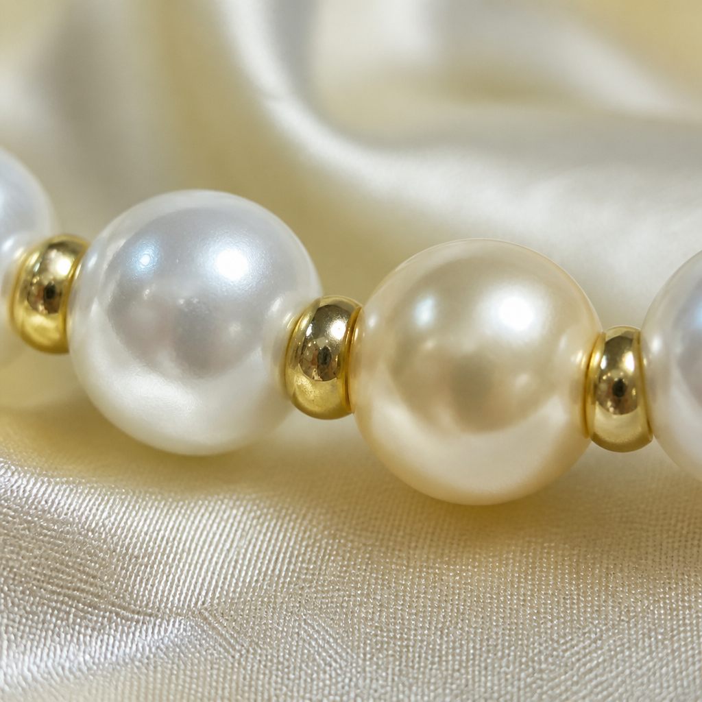 Set collana, bracciale e orecchini Perla d'avorio, bianco perla, oro, argento, foto 3 di 5