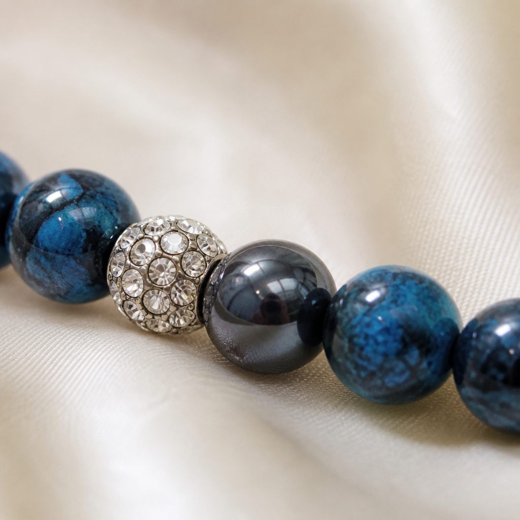 Set collana e bracciale Notte stellata, blu, nero, argento, foto 3 di 5