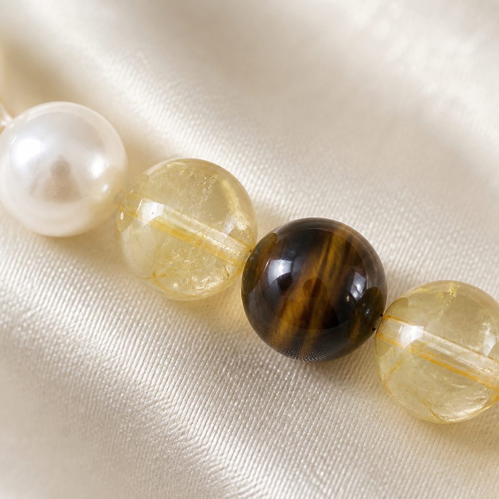 Set collana e orecchini Miele e perla, bianco, marrone, giallo ambra, argento, foto 3 di 5