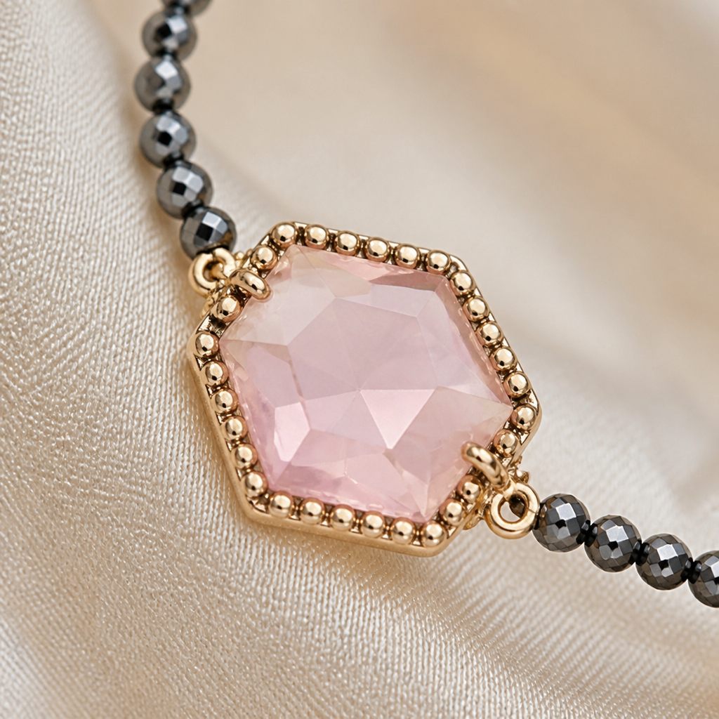 Set collana e orecchini Quarzo rosa, rosa, oro, argento, foto 3 di 5