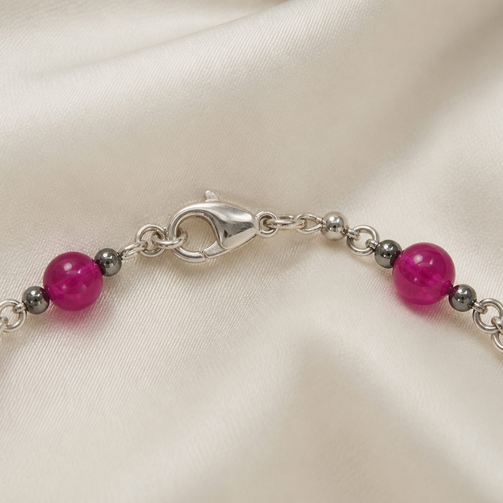 Set collana e orecchini Fiore fucsia, rosa cipria, fucsia, argento, foto 4 di 5