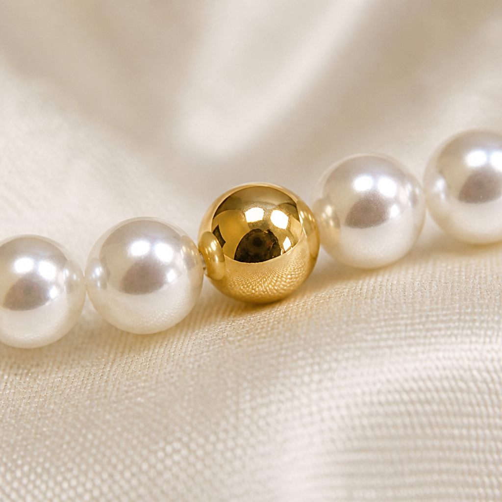Set collana e orecchini Perla e sole, bianco, oro giallo, foto 3 di 5
