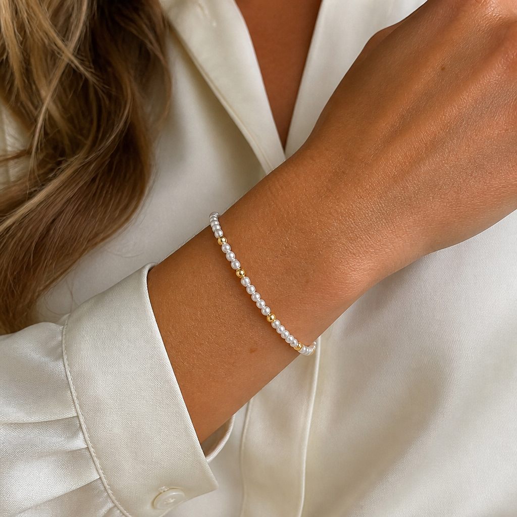 Set collana e orecchini Perla e sole, bianco, oro giallo, foto 5 di 5