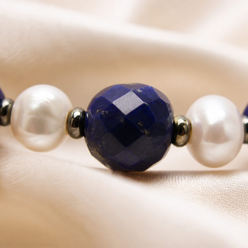 Set collana, bracciale e orecchini Blu e perla, bianco, blu, argento, foto 3 di 5