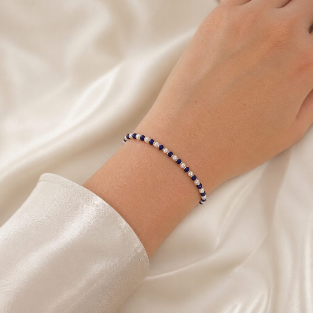 Set collana, bracciale e orecchini Blu e perla, bianco, blu, argento, foto 5 di 5